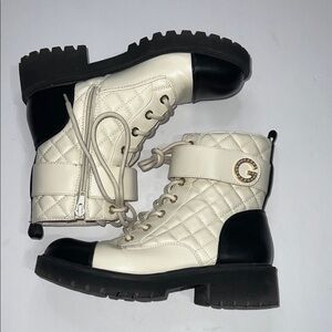 GBG Los Angeles Quilted Combat Boots - Black and Cream
